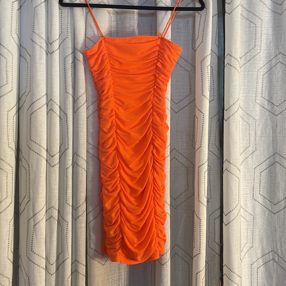Forever 21, Women’s Orange, Ruched Dress Small